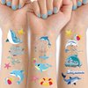 Dolphin Glitter Temporary Tattoos for Kids, 4 Sheets Bronzing Fake Tattoos for Girls Boys, Cute Ocean Animal Body Arm Shoulder Tattoos Stickers Waterproof Tattoos, Party Favors Supplies Decor Gifts