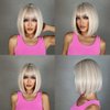 Allbell Mixed White Blonde Bob Wigs for Women Short Bob Wigs with Bangs Synthetic Cosplay Halloween Wig Heat Resistant Fiber
