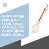 Angel's Peel Lounge Stainless Steel Egg Whisk with Wooden Handle - Ecofriendly Manual Hand Mixer, Egg Beater, Milk Frother, wire whisk, Hand Blender, Cake Tool and kitchen Gadget – Rose Gold