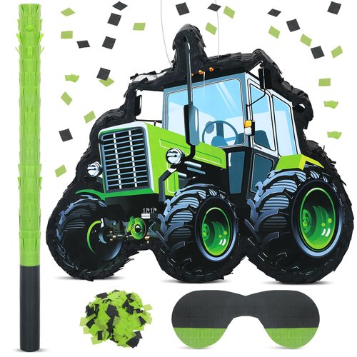 Ferraycle Construction Truck Piñata for Boys Excavator Dart Small Tractors Piñata Birthday Party Supplies Bundle with Blindfold Bat and Confetti Number Crane Tractors Piñata for Party Supplies