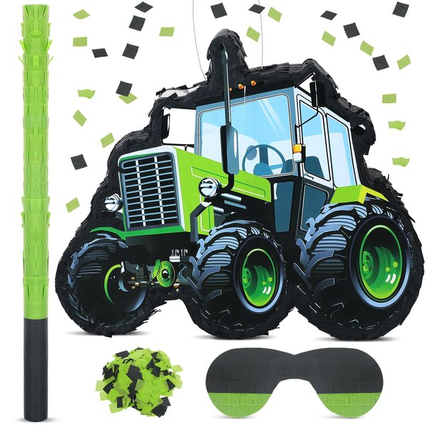 Ferraycle Construction Truck Piñata for Boys Excavator Dart Small Tractors Piñata Birthday Party Supplies Bundle with Blindfold Bat and Confetti Number Crane Tractors Piñata for Party Supplies