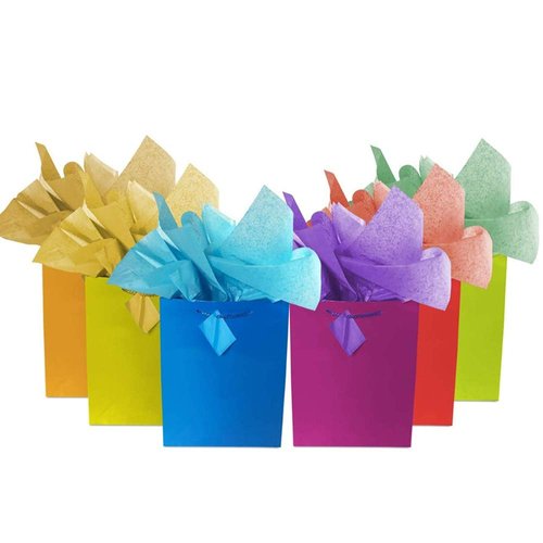 Adorox 12 Assorted (9" H x 7.5" L x 3.5" W) + 24 Tissue (20" x 26") Bright Neon Colored Party Present Paper Gift Bags Birthday Wedding All Occasion