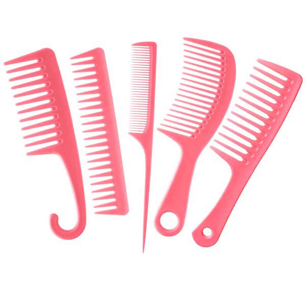 5 PCS Hair Comb Set Wide Tooth Comb for Detangling Fine Tooth Rat Tail Comb for Styling Shower Comb with Hook Women Men (Pink)