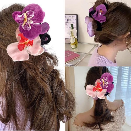 Phalaenopsis Flower Hair Claw Banana Clips Strong Hold Hair Grip Nonslip Hairpins for Women and Girls Hair Accessories MGPFERD