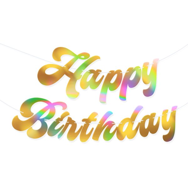 HOUSE OF PARTY Pre-Strung Happy Birthday Banner | Shiny Gold Iridescent Happy Birthday Letters Banner Sign-6 Feet, Birthday Hanging Garland Decorations Party Supplies for Girls Boys Kids Adults