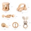 Wooden Baby Toys, 6PCS Wooden Rattle for Baby, Montessori Toys for Babies 0-6 -12 Months, Wood Rattles Set for Infant Grasping, Wooden Rattles Push Car Crochet Bunny Rattle Toy for Newborn Infant