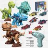 WESPREX 4 Take Apart Dinosaur Toys and 6 Pull Back Dinosaur Cars for Kids, STEM Construction Building Dinosaur Toy Set with Electric Drill, Birthday for Boys Girls Age 3 4 5 6 7 8
