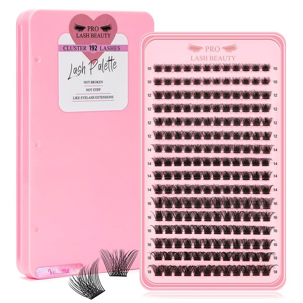 Lash Clusters, 192 Pcs Individual Cluster Lashes DIY Lash Extension 10-18mm Eyelash Clusters Volume Wispy Lashes Super Thin Band Reusable Soft & Comfortable(Volume,C-Mix)