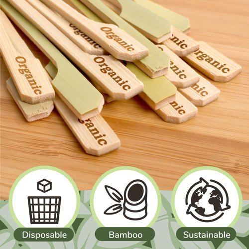 BambooMN 3.5" Organic Food Marking Bamboo Paddle Skewers Picks Sticks for Catered Events, Holiday's, Restaurants or Buffets Party Supplies, 300 Pieces