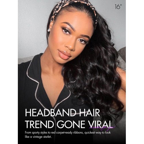 LUVME HAIR Body Wave Human Hair Headband Wig Ready to Go No Lace Glueless Human Hair Wigs with Adjustable Headband Natural Black Long Head Band Wig Beginners Friendly 18 Inch