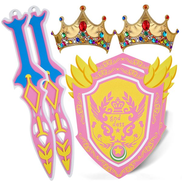 RICHNESS Play Sword and Shield for Girl 2sets Kids Sword Shield Pretend Toy Weapons for Party Dress Up and Role Costumes Pack of 2 … …