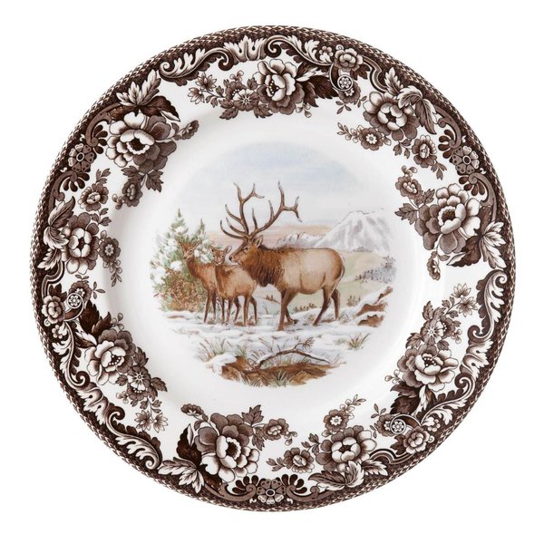 Spode Woodland Salad Plate, Elk, 8” | Cabin Cottage Lodge Dinnerware | Made in England from Fine Earthenware | Microwave and Dishwasher Safe