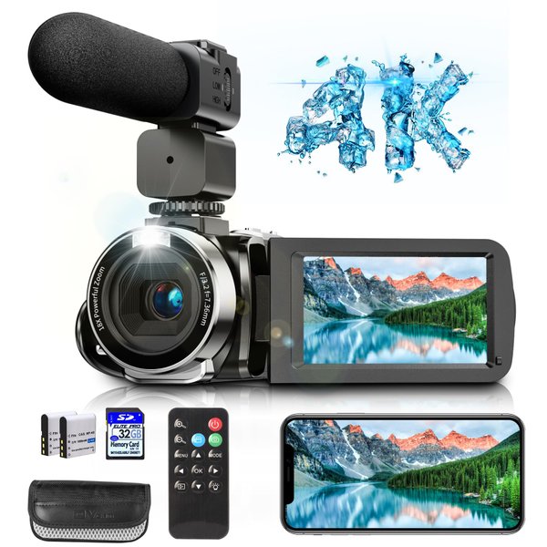4K 60FPS Video Camera with HD Micphone, Camcorder with IR Night Vision, WiFi Digital Camera, 18X Digital Zoom, Vlogging Camera for YouTube, Kids Video Camera, Built in Microphone, Remote