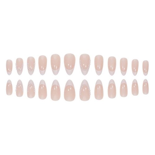 Foccna Press on Nails White Pearl Fake Nails Tips Almond Women's French False Nails White Medium Glossy Daily Wear Artificail Nails for Nail Art Manicure Decoration,24pcs