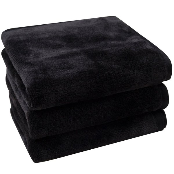 Lifaith Microfiber Makeup Removal Cloths Ultra Soft Facial Cloths, Pack Of 3, 12 x 12-Inch, Black