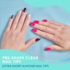 600Pcs Extra Extra Short Almond Gel x Nail Tips, Clear Fake Nails, XXS Almond Soft Full Cover Nail Tips for Nail Extensions, 12 Sizes Total of 600 PCS
