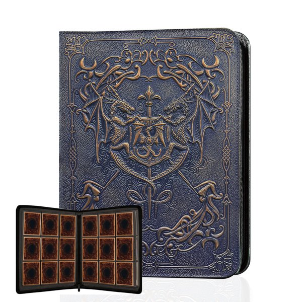 MeyAnlse 3D Card Binder,9 Pocket Trading Card Binder for Pokemon,PU Leather Album with Zipper,360 Side Loading Folder for TCG MTG, Lorcana, Other Collectible Game Cards,Magic The Gathering-Blue