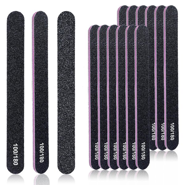 Makartt Nail File, 100/180 Grit 20 Pcs Emery Boards for Nails, Washable Disposable Doubled Sides Nail Files for Natural Acrylic Nails Coarse Nail File Kit Manicure Set(Black)