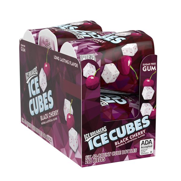 ICE BREAKERS Ice Cubes Black Cherry Sugar Free Chewing Gum Bottles, 3.24 oz (6 Count, 40 Pieces)