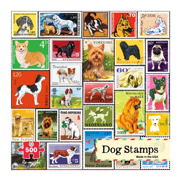 Re-marks Dog Postage-Stamp Collage Puzzle, 500-Piece Puzzle for All Ages