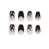 MISUD Coffin Press on Nails Medium Ballerina Fake Nails Goth Black Flame Acrylic Nails Matte Glue on Nails Cross Rhinestone Stick on False Nails with French Tip Design 24 pcs
