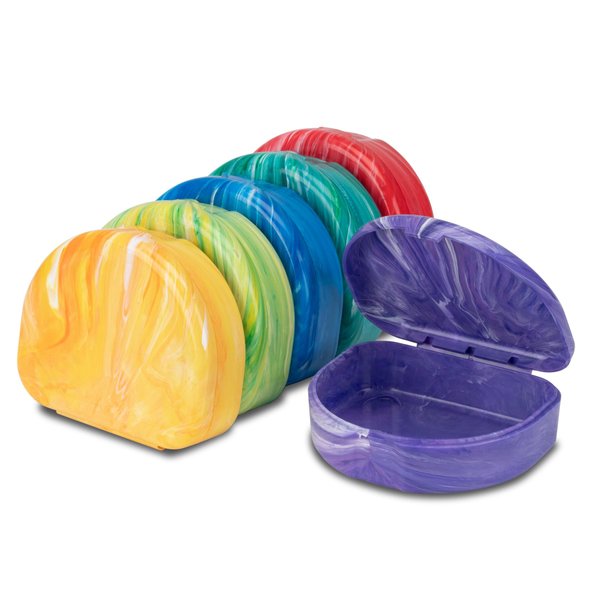 Marble Retainer Cases with Labels, Assorted Colors, 24 Pack