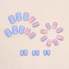 Short Square Press on Nails MABKJLF Summer Fake Nails Blue Full Cover False Nails with Swirl Designs Blue Line Glossy Acrylic Press on Nails Artificial Nails for Women Girls 24 Pcs