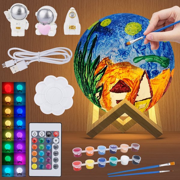 Unique Paint Your Own Moon Lamp Kit,16 Colors 5.9 Inch Moon Lamp Remote Control Arts Crafts for Boys Girls Art Supplies Birthday Gift for Kids Women Decompression Toy (Moon lamp)