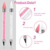 Jutqut 2Pcs Rhinestone Picker Tool, Acrylic Handle Rhinestones Applicator Dual-Ended DIY Nail Art Tool with 2 Extra Wax Tips, Wax Tip Pencil DIY Nail Dotting Pen (Pink White)