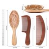 Natural Wood Hair Brush with Wooden Bristles Massage Scalp Comb and Peach Wood Beard Comb for Men and Women 3 pcs