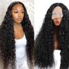 BASEMMAHER Lace Front Wigs Synthetic Artificial Human Hair Long Black Wavy Wig for Women 30" Deep Wave Wig with hairnet for Black Women Human Hair Replacement Wigs for Daily Party Use