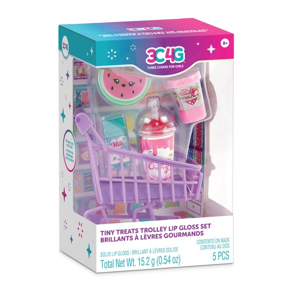 3C4G: Tiny Treats Trolley Lip Gloss Set - 4 Scented Gloosess & Miniature Shopping Cart, Watermelon, Strawberry, Cherry Vanilla, Girls & Tweens Ages 8+
