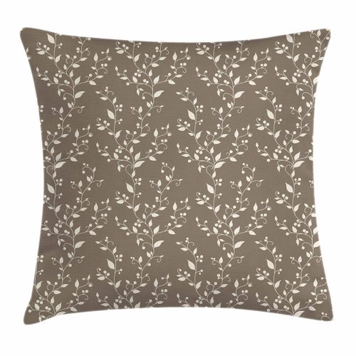 Ambesonne Floral Throw Pillow Cushion Cover, Nature Inspirations Pattern Branches Leaves and Berries Silhouette Digital Artwork, Decorative Square Accent Pillow Case, 24" X 24", Taupe Cream