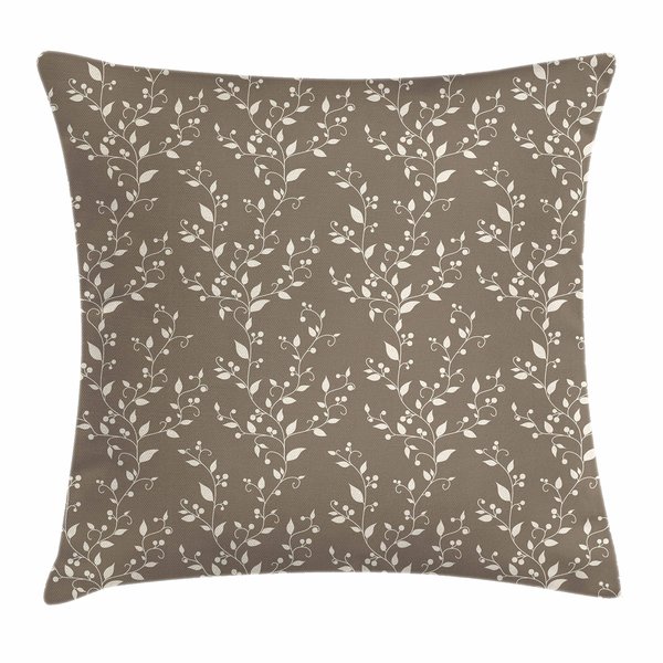 Ambesonne Floral Throw Pillow Cushion Cover, Nature Inspirations Pattern Branches Leaves and Berries Silhouette Digital Artwork, Decorative Square Accent Pillow Case, 24" X 24", Taupe Cream