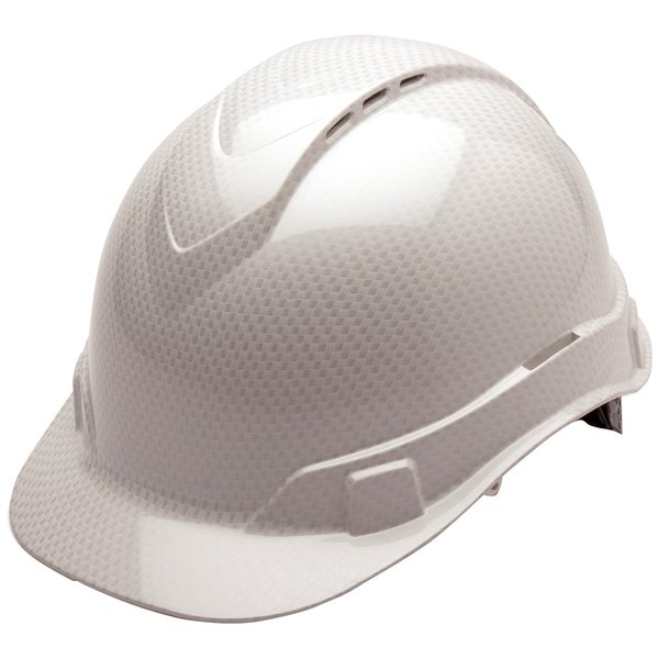 PYRAMEX Ridgeline Cap Style Hard Hat, Vented, 4-Point Ratchet Suspension, Shiny White Graphite Pattern