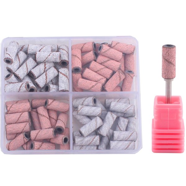 MZCMSL 80pcs Small Sanding Bands with 3mm Mandrel Nail Drill Bit, 120 150 180 240 Grits Nail Sanding Bands Files for Acrylic Nails Gel Removing Cuticle Nail Prep