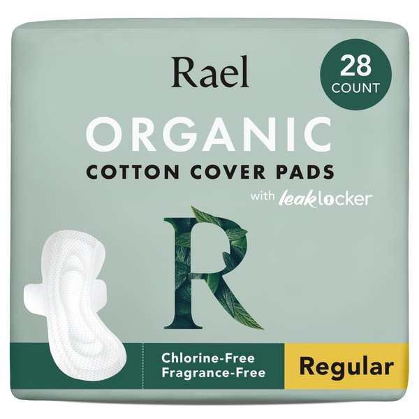 Rael Pads For Women, Organic Cotton Cover Pads - Regular Absorbency, Unscented, Ultra Thin Pads with Wings for Women (Regular, 28 Count)