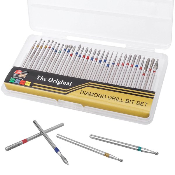 Mesee 30 Pieces Nail Drill Bits Kit, Diamond Cuticle Clean Nail Bit Manicure Pedicure Cuticle Acrylic Gel Nail Polish Rotary Burrs for Electric Nail File Machine