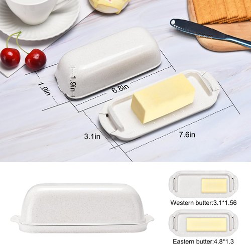 AONCO Butter Dish, Beige Wheat Straw Butter Container Holds with Lid for Countertop, Unbreakable Reusable Butter Keeper for Home Kitchen Decor, Perfect for East/West Coast Butter, Eco Friendly