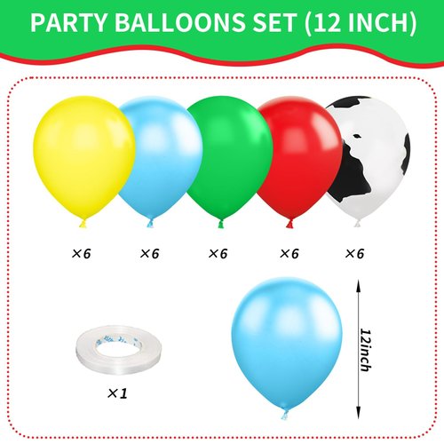 Toy Inspired Stroy Balloons, 12inch Cartoon Balloons Blue Red Yellow Green Cow Print Balloons Arch Garland Kit for Kids Boys Girls Birthday Supplies Party Decorations Themed Party Decor