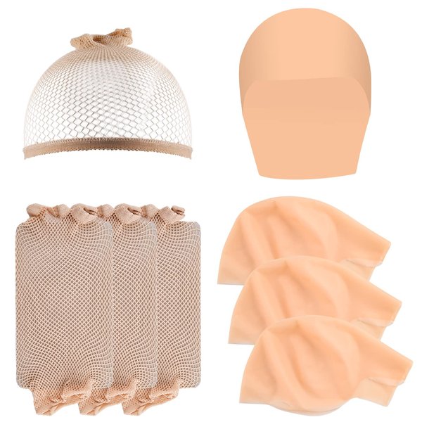 WXJ13 4 Packs Halloween Makeup Latex Bald Caps with 4 Nylon Wig Caps for Kids Teens, Head Wig Cap Costume for Halloween Party Adult Costume Accessory