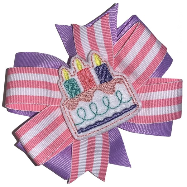 Birthday Cake Pinwheel Hair Bow 4" Pink Purple