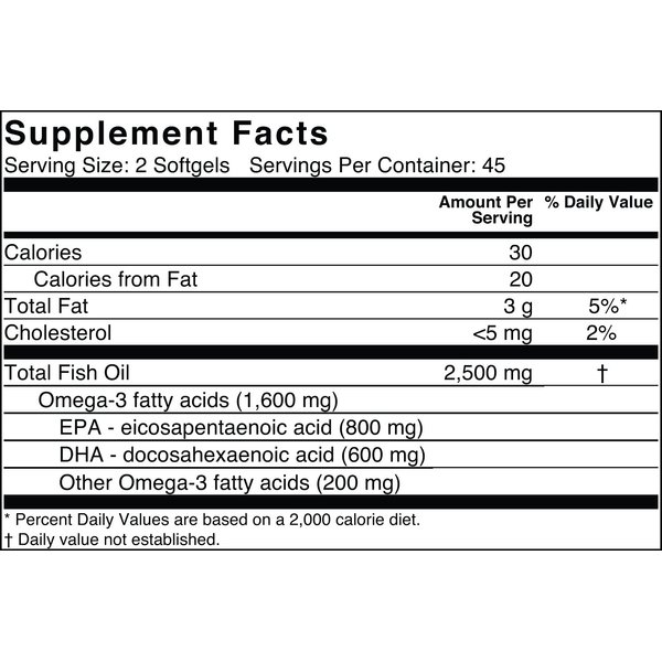 EffiHealth Omega-3 Fish Oil - Triple Strength 2500mg Fish Oil, 1200mg EPA, 600mg DHA - Supports Hearth Health, Brain health and Immune Support – Lemon Flavor, Burpless Fish Oil