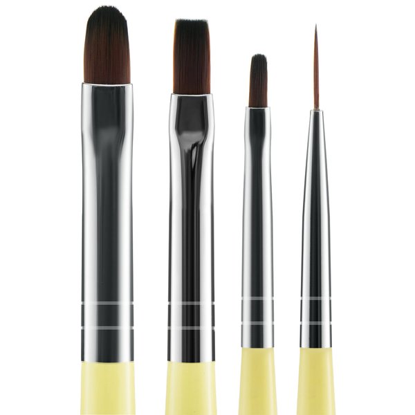 Beaute Galleria 4 Pieces UV Gel Nail Art Brush Set (Pro Flat, Carved, Detailer, and Round) for Thin Fine Line, Detailer, Outline, Striping, Nail Tips Builder, Polygel Nails, Gel Sculpting