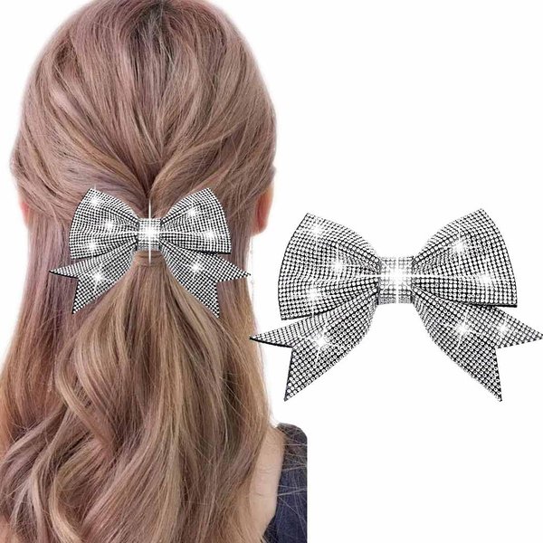 Fdesigner Crystal Bows Hair Clip Silver Rhinestones Bowknot Hair Pins Wedding Bride Party Hair Barrette for Women (Silver1)