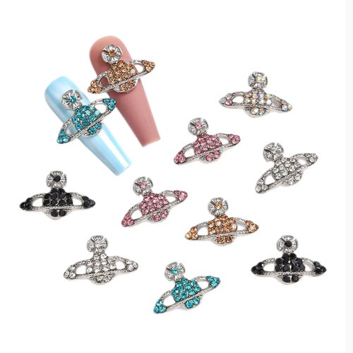30Pcs Nail Charms - 3D Planet Nail Art Rhinestones, Cute Glitter Shiny Saturn Shape y2k Nail Charms Nail Accessories for Women Girls Nail Decoration Jewelry Making Crafts