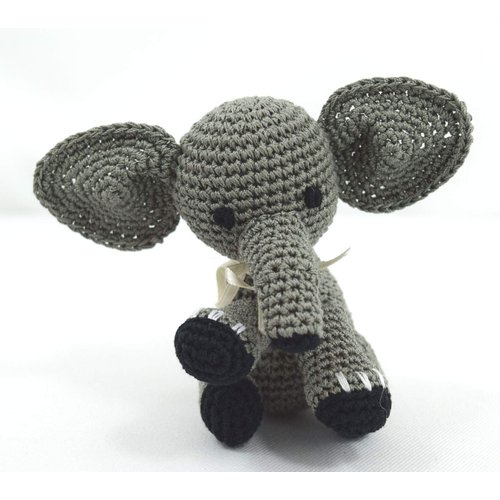 PETFLY Dog Teeth Cleaning Organic Cotton Crochet Squeaky Dog Toy for Small Dog - Elephant