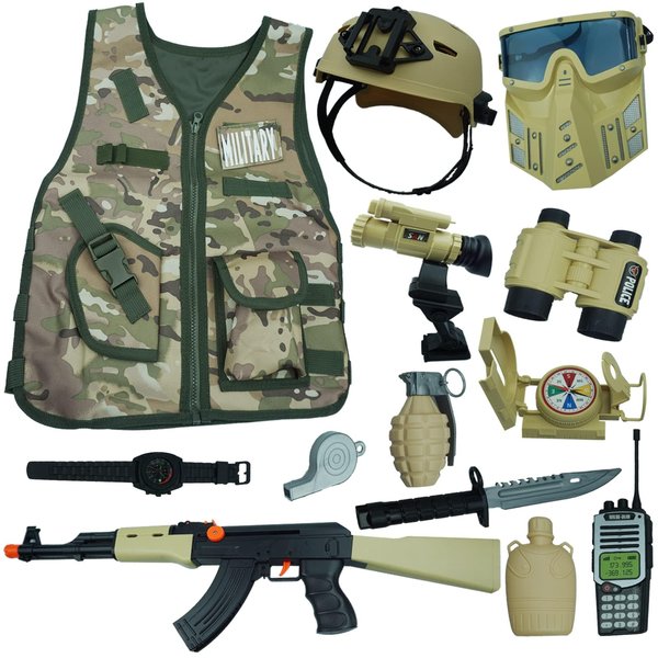 RedCrab Kids Army toys Soldier Combat Costume Set with Helmet, Toy guns for boys,12pcs Military War Accessories Dress Up Role Play Set for Aged 3-10 Toddlers