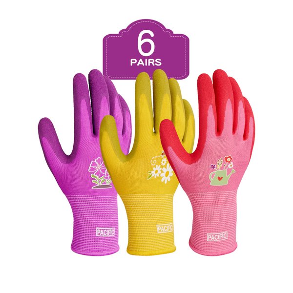 PACIFIC 6 Pairs Gardening Gloves for women, Rubber Coated Garden Gloves, Ladies Yard Work Gloves, Breathable, Purple & Yellow & Red, Medium