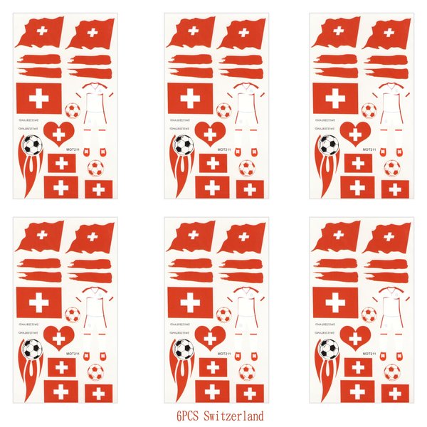 Switzerland Flag Temporary Face Tattoos Stickers for Adults And Kids, 6 Sheets 2024 European Cup Football National Flag Removable Tattoos, World Cup Temporary Tattoos Stickers for Football Games Party